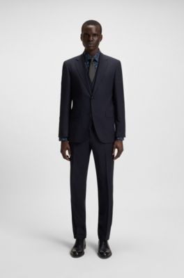 Regular-fit shirt in printed stretch-cotton poplin, Blue Patterned