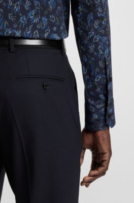 Regular-fit shirt in printed stretch-cotton poplin, Blue Patterned