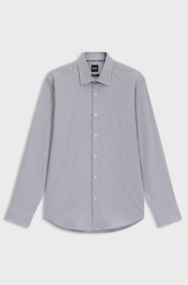 Regular-fit shirt in easy-iron stretch-cotton twill, Dark Blue