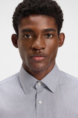 Regular-fit overhemd van gemakkelijk te strijken katoenen twill met stretch, Donkerblauw