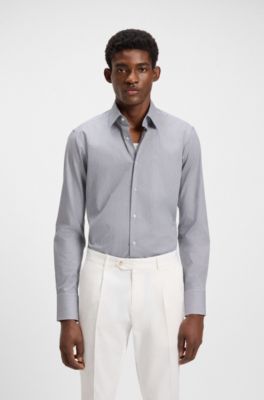 Regular-fit overhemd van gemakkelijk te strijken katoenen twill met stretch, Donkerblauw