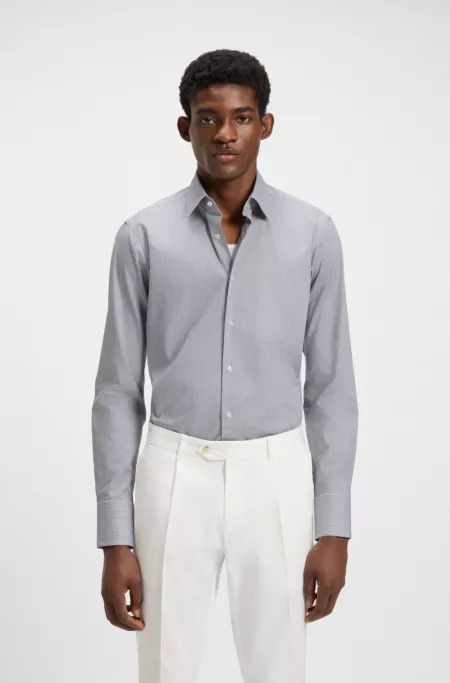 Regular-fit shirt in easy-iron stretch-cotton twill