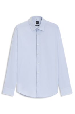 Regular-fit shirt in easy-iron stretch-cotton twill, Light Blue