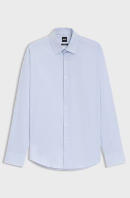 Regular-fit shirt in easy-iron stretch-cotton twill, Light Blue