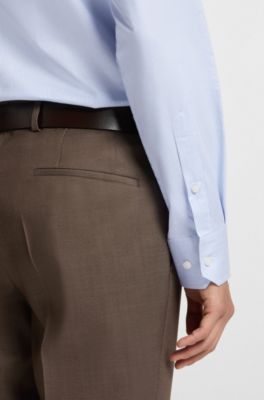 Regular-fit shirt in easy-iron stretch-cotton twill, Light Blue