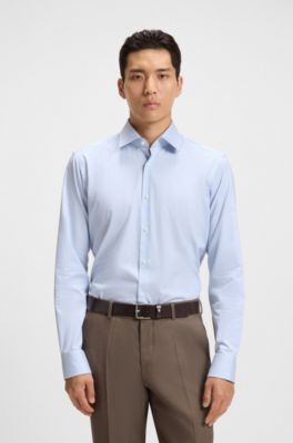 Regular-fit shirt in easy-iron stretch-cotton twill, Light Blue