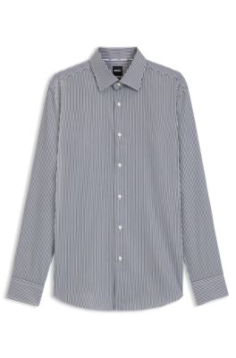 Slim-fit shirt in easy-iron striped cotton, Blue Stripes