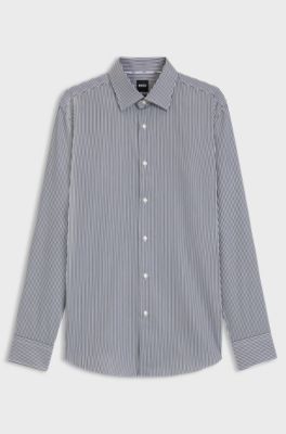 Slim-fit shirt in easy-iron striped cotton, Blue stripes