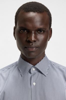 Slim-fit shirt in easy-iron striped cotton, Blue stripes