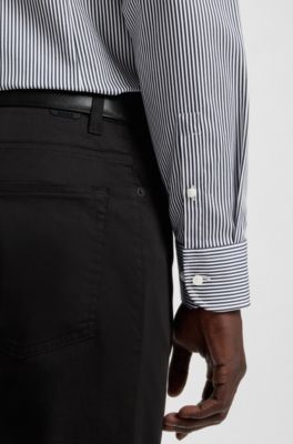 Slim-fit shirt in easy-iron striped cotton, Blue Stripes