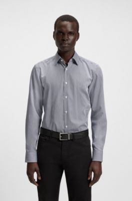 Slim-fit shirt in easy-iron striped cotton, Blue Stripes