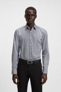 Camicia slim fit in cotone a righe facile da stirare, Blu a motivi