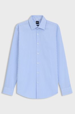 Slim-fit shirt in easy-iron striped cotton, Light Blue stripes