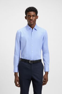 Slim-fit shirt in easy-iron striped cotton, Light Blue stripes