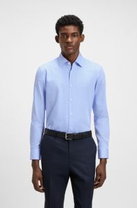 Slim-fit shirt in easy-iron striped cotton, Light Blue