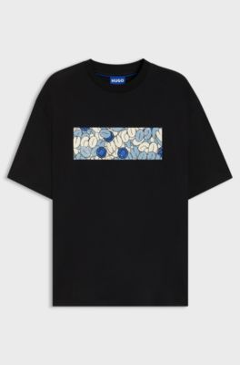 Cotton-jersey T-shirt with logo artwork print, Black