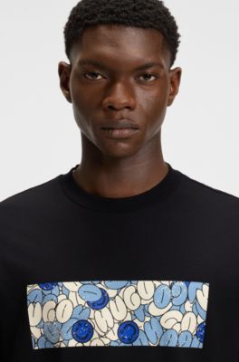 Cotton-jersey T-shirt with logo artwork print, Black