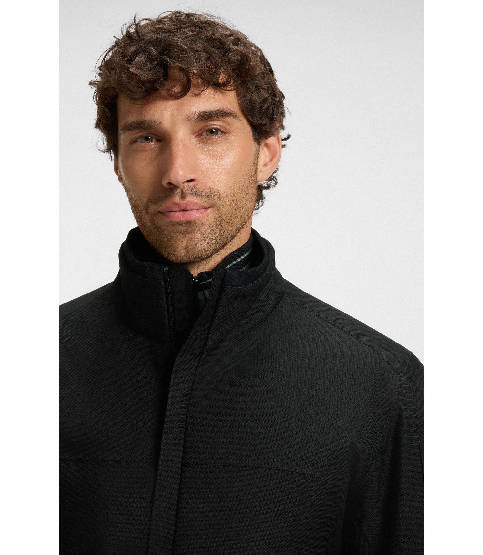BOSS - Water-repellent jacket in laminated twill - Black