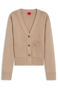 Wool-blend cardigan with embroidered logo, Light Brown