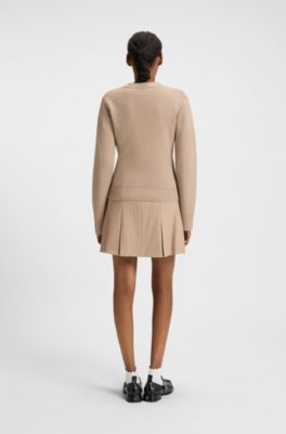 Cardigan in misto lana con logo ricamato, Beige