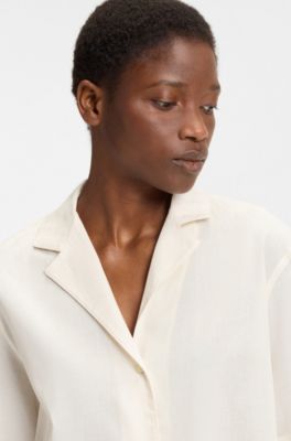 Cotton beach top with side slits, White