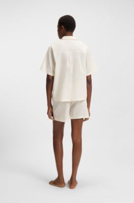 Cotton beach top with side slits, White