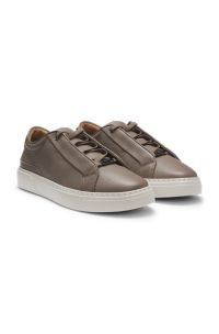 Sneakers Gary in pelle martellata con lacci nascosti, Kaki