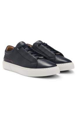 Gary trainers in grained leather with signature trims, Dark Blue