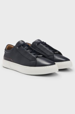 Gary trainers in grained leather with signature trims, Dark Blue