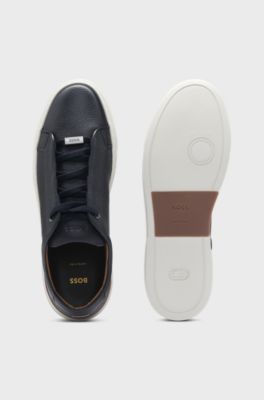 Gary trainers in grained leather with signature trims, Dark Blue