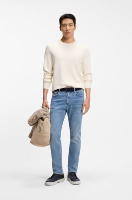 Gary-sneakers van generfd leer met kenmerkende details, Donkerblauw