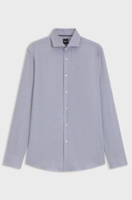 Slim-fit shirt in structured cotton, Blue Patterned
