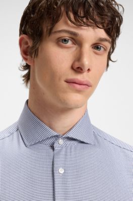 Slim-fit shirt in structured cotton, Blue Patterned