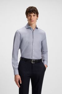 Slim-fit shirt in structured cotton, Light Blue