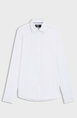Slim-fit shirt in structured performance-stretch jersey, White