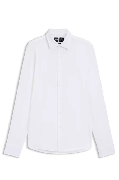 Slim-fit shirt in structured performance-stretch jersey