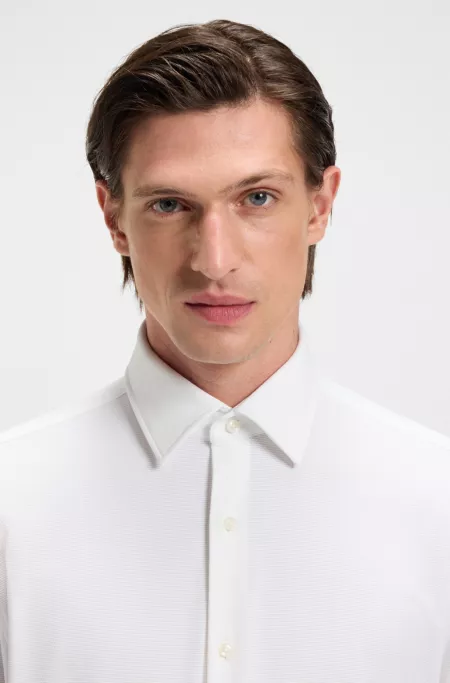 Slim-fit shirt in structured performance-stretch jersey