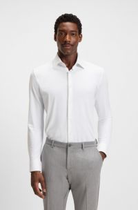 Slim-fit shirt in structured performance-stretch jersey, White
