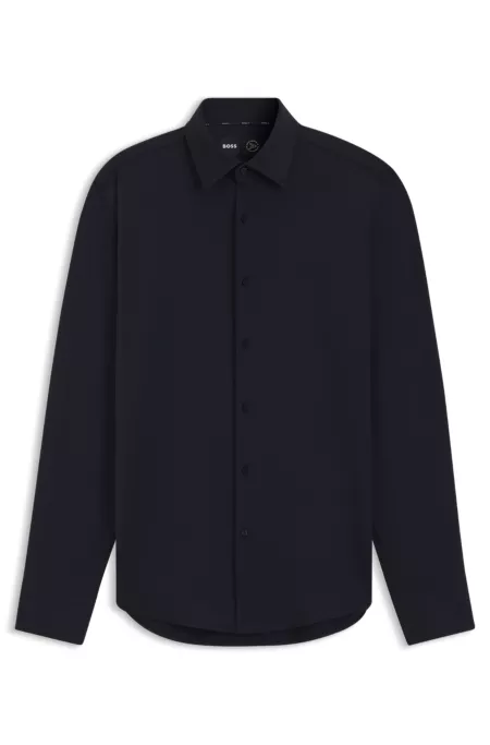 Slim-fit shirt in structured performance-stretch jersey
