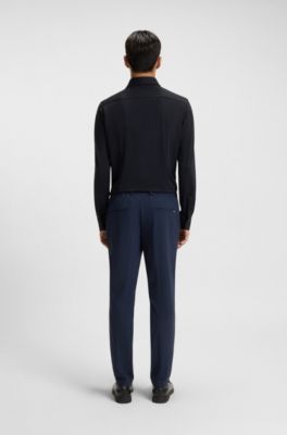 Slim-fit shirt in structured performance-stretch jersey, Dark Blue