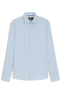 Slim-fit shirt in structured performance-stretch jersey, Light Blue
