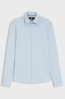 Slim-fit shirt in structured performance-stretch jersey, Light Blue