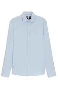 Slim-fit shirt in structured performance-stretch jersey, Light Blue