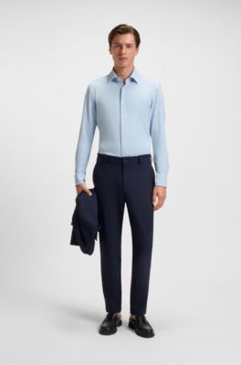 Slim-fit shirt in structured performance-stretch jersey, Light Blue