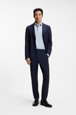 Slim-fit shirt in structured performance-stretch jersey, Light Blue