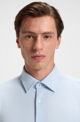 Slim-fit shirt in structured performance-stretch jersey, Light Blue