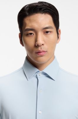 Slim-fit shirt in structured performance-stretch jersey, Light Blue