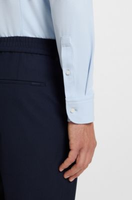 Slim-fit shirt in structured performance-stretch jersey, Light Blue