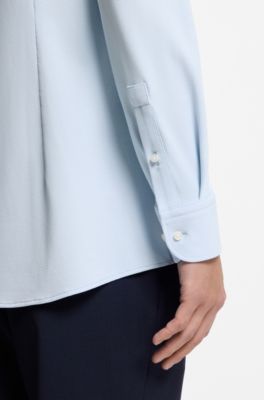 Slim-fit shirt in structured performance-stretch jersey, Light Blue