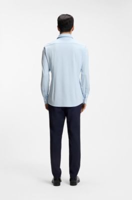 Slim-fit shirt in structured performance-stretch jersey, Light Blue